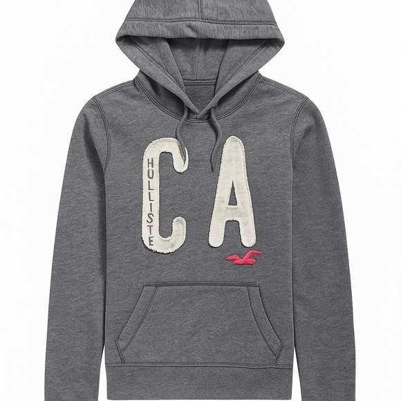 Hollister Tops - Y2K Hollister CA Hoodie Mall Rat Tumblr VSCO Gray Logo Pullover Sweatshirt Sz L